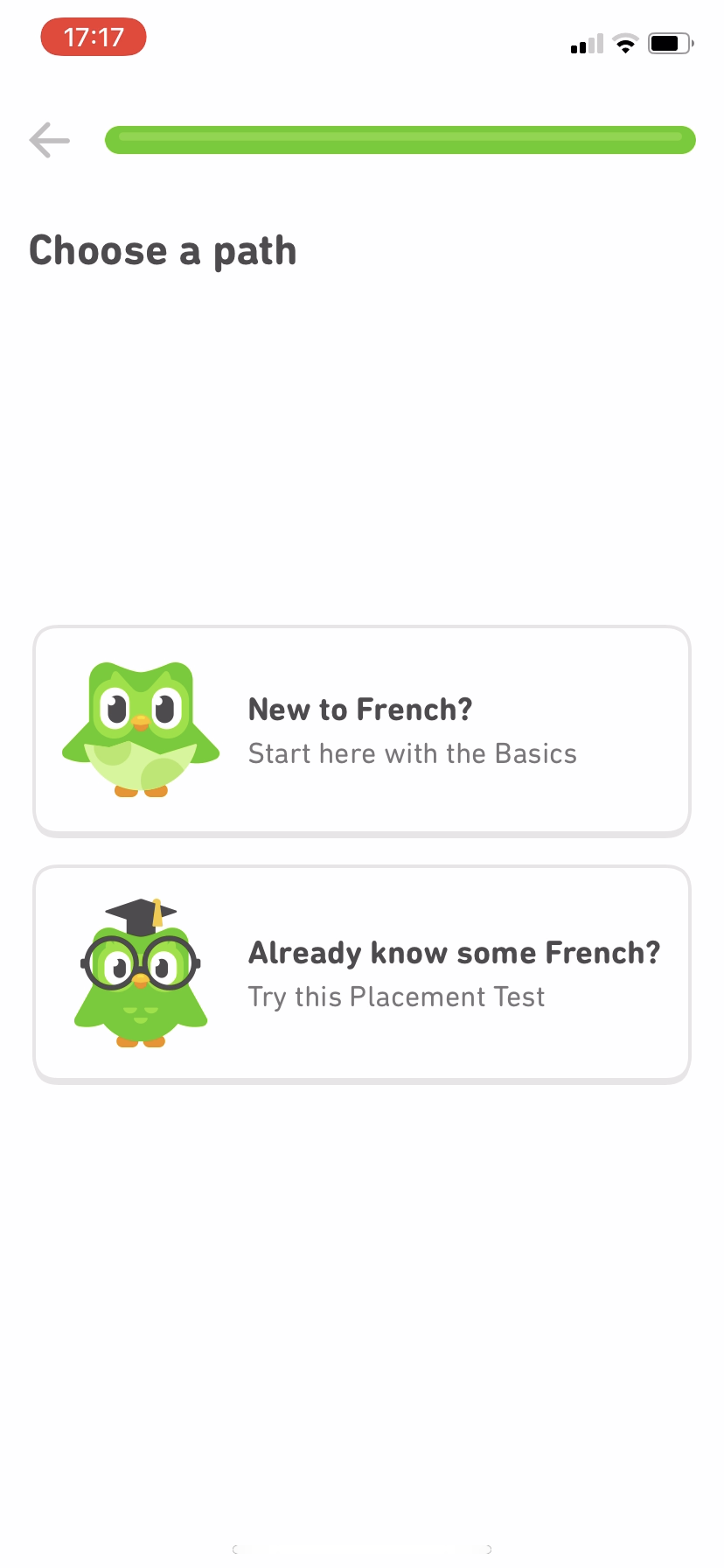 Duolingo app screen