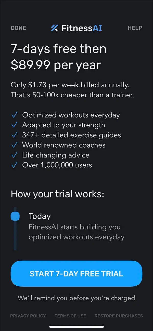 FitnessAI app screen
