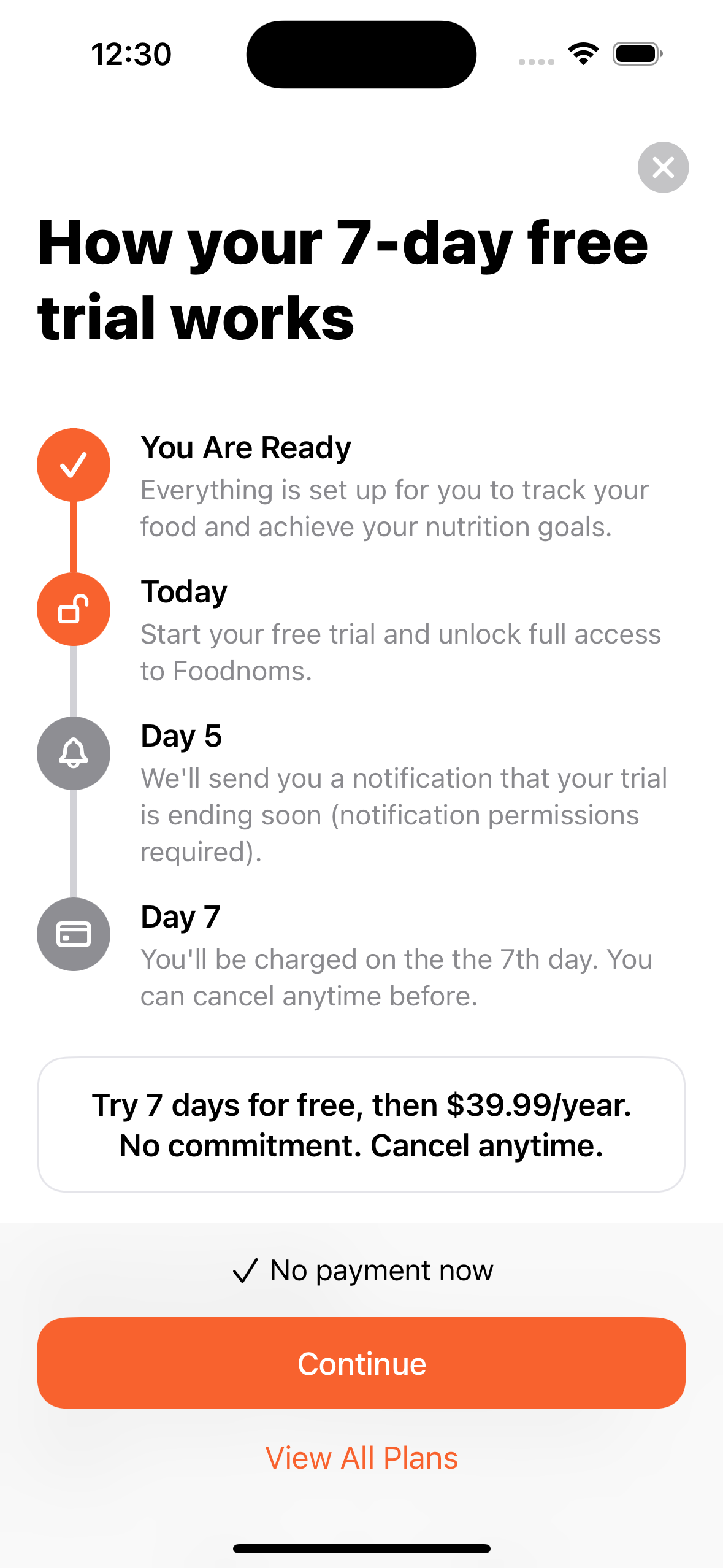 Foodnoms app screen