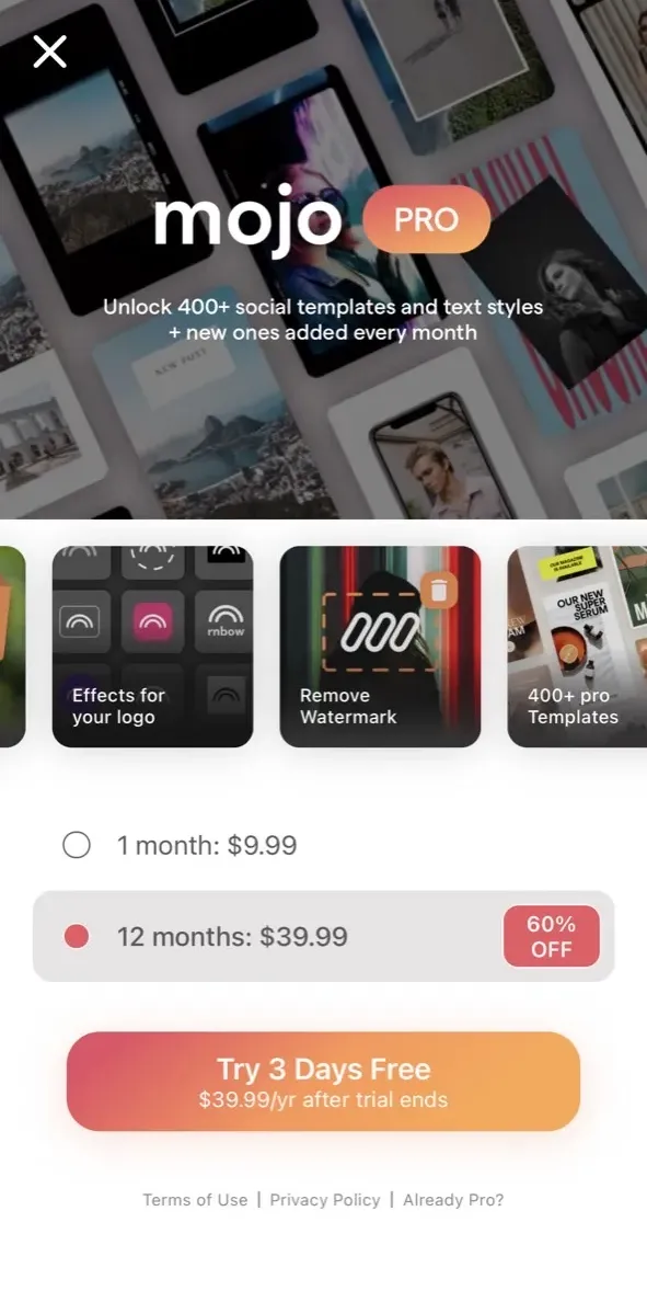 Mojo app screen